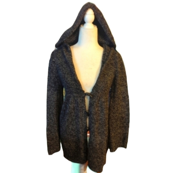 Sophie Max wool blend toggle closure hooded black marled knit cardigan. Sz XS - Picture 9 of 12
